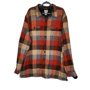 L.L. Bean Men’s Red Orange Brown Plaid Button-Down Shirt. Like new.